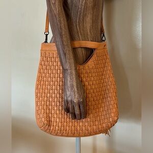 Kooba Orange Leather Woven Crossbody Bag - Detachable Strap